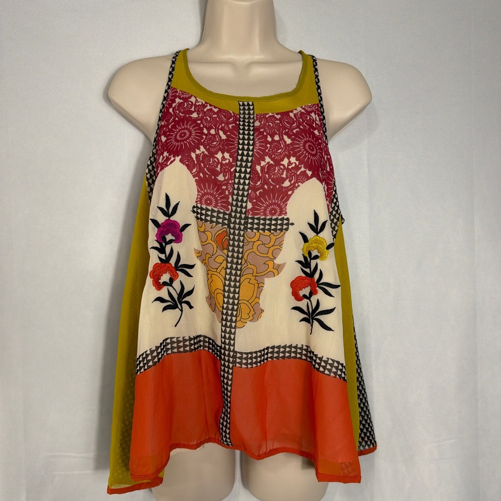 Vineet Bahl Tank Top Mixed Print Floral Embroidery Sleeveless Blouse Multi M